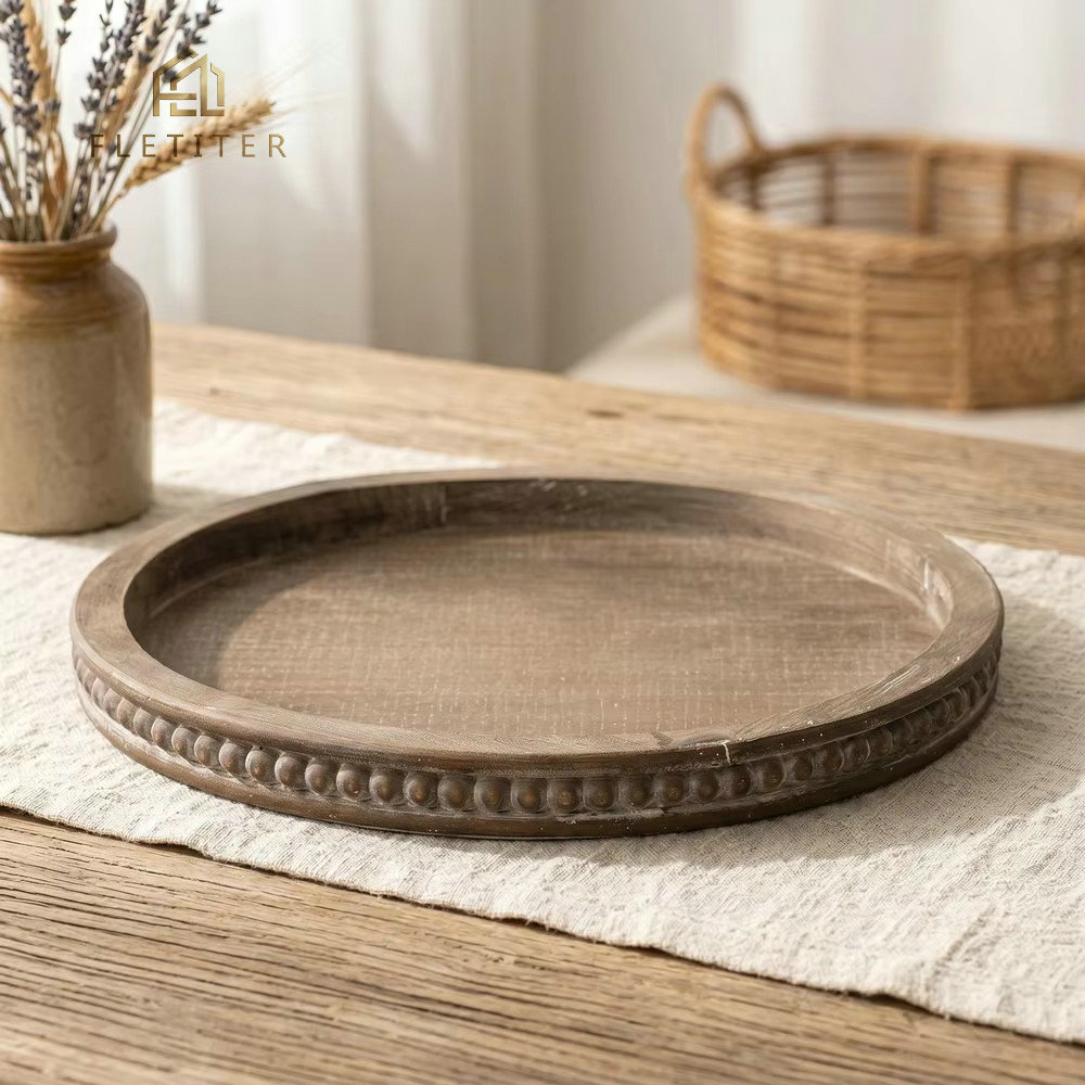 Travertine Tray Oval - Rustic Vintage Farmhouse Wooden Tray, Multi-Functional