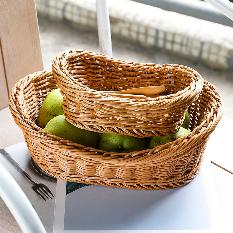 Travertine Tray Oval - Oval Rattan Woven Storage Basket Bread