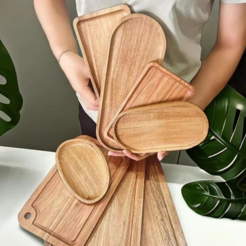 Travertine Tray Oval - Wabi Sabi Style Acacia Wood Decorative