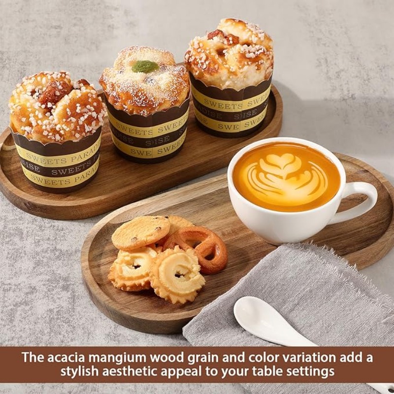 5pcs Acacia Wood Serving Tray  - Travertine Tray Oval ulasan dan harga
