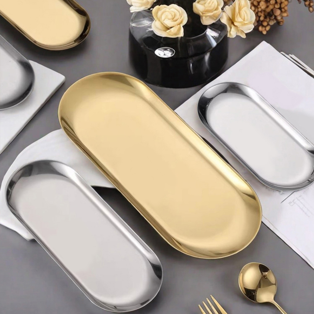 WORTHBUY Nordic Style Oval Ser - Travertine Tray Oval ulasan dan harga