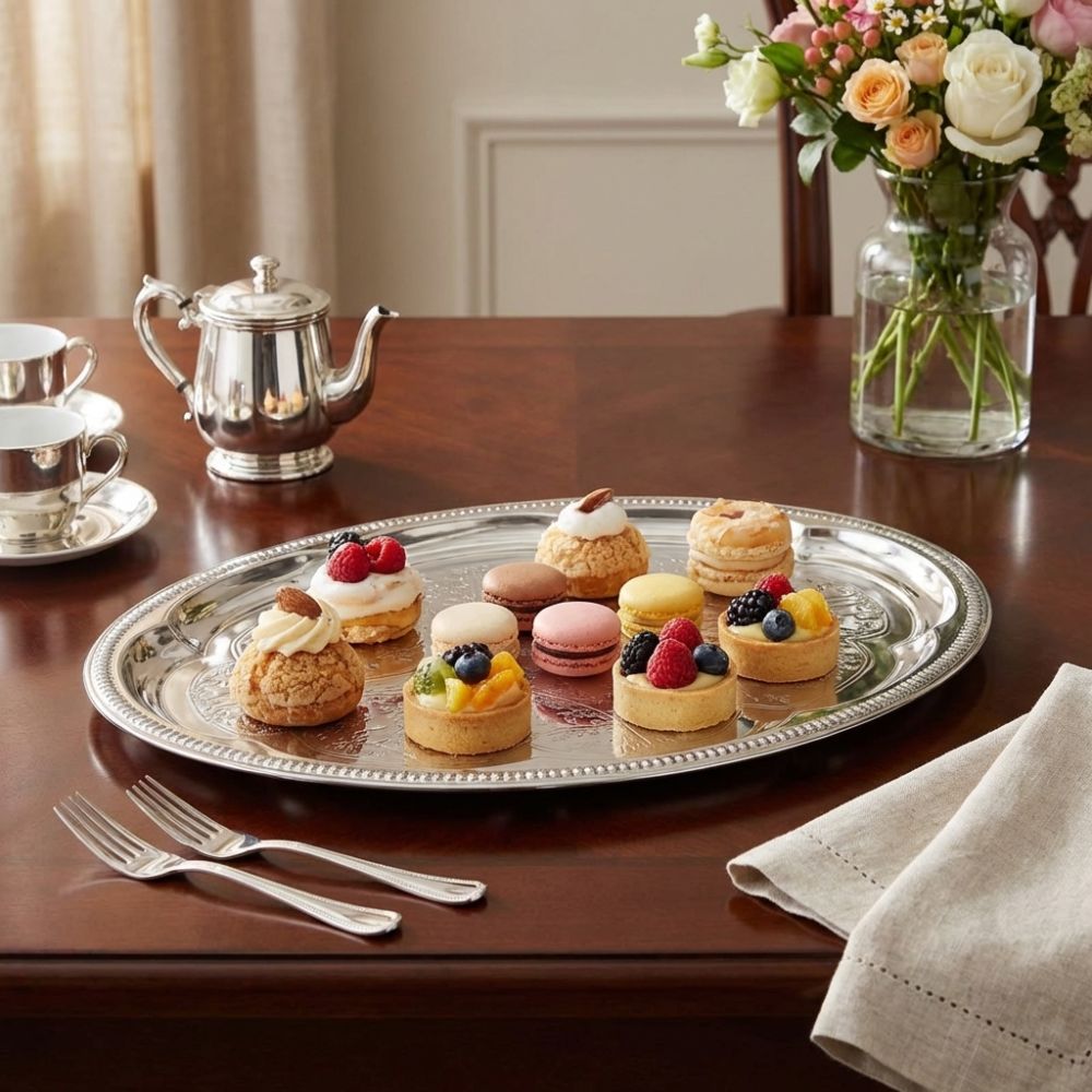 New Embossed Cake Tray Stainle - Travertine Tray Oval ulasan dan harga